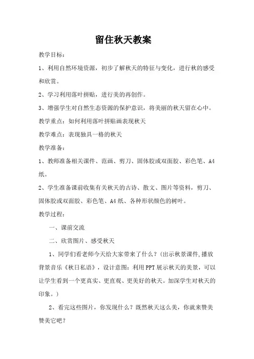 小学美术教案系列《留住秋天》教学设计