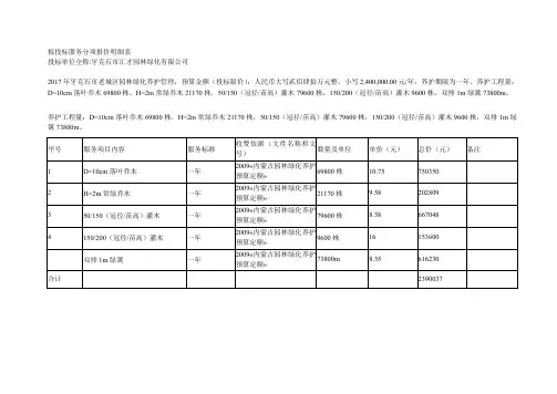 拟投标服务分项报价明细表