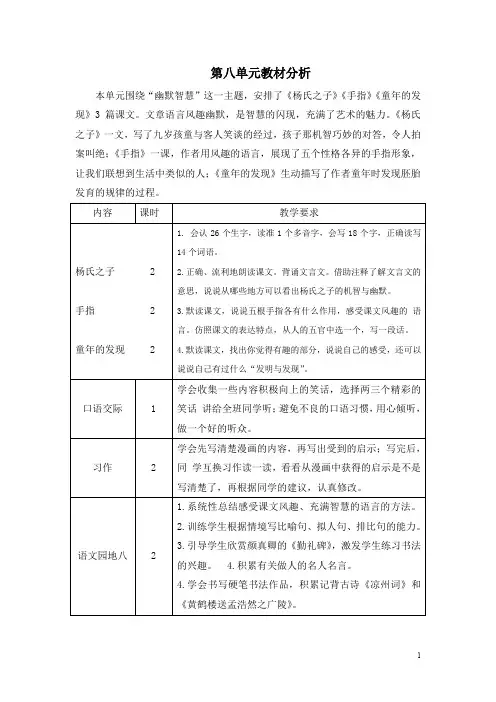 部编版五年级语文下册第八单元教材分析