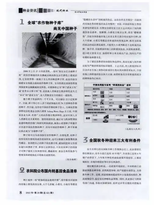 农科院公布国内转基因食品清单