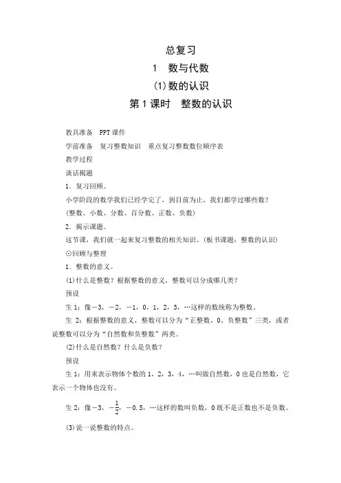 2015人教版六年级下册数学总复习教案