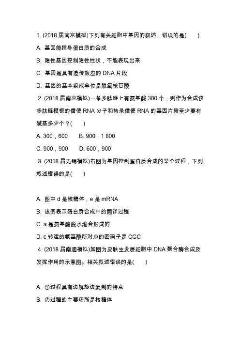 高中生物学业水平测试：必修2 基因及其表达(含答案)