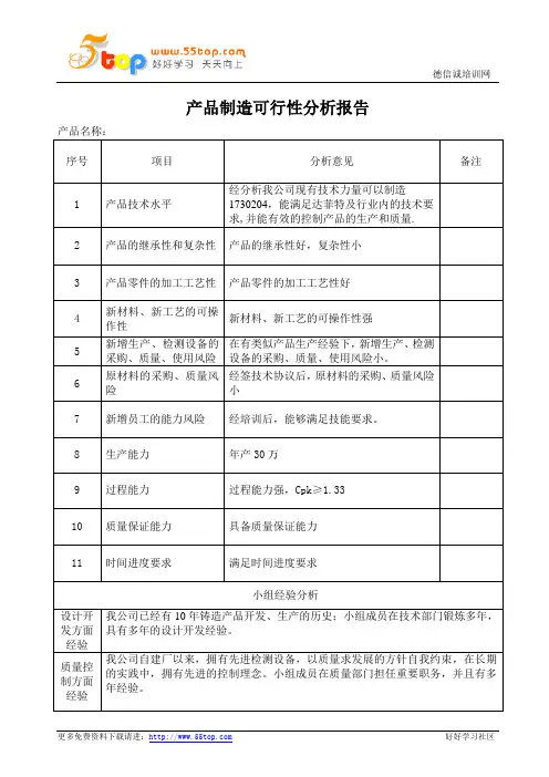 产品制造可行性分析报告