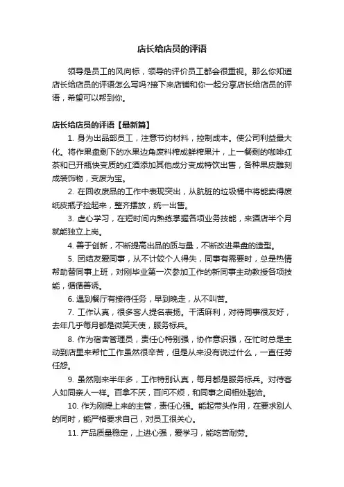 店长给店员的评语