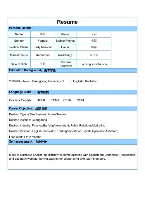 英文简历模板Resume