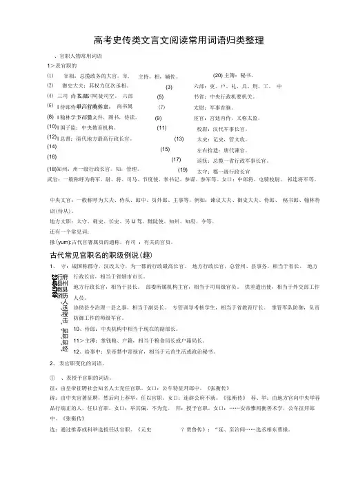 高考史传类文言文阅读常用词语归类整理
