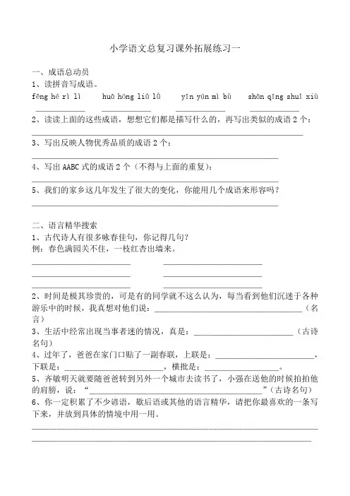 六年级下语文课外练习-拓展练习通用版