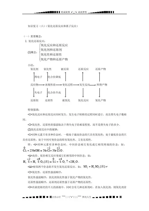 知识复习(氧化还原反应和离子反应)