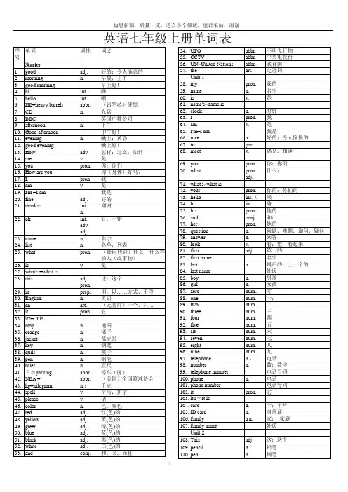 初中英语单词表全册(人教版)