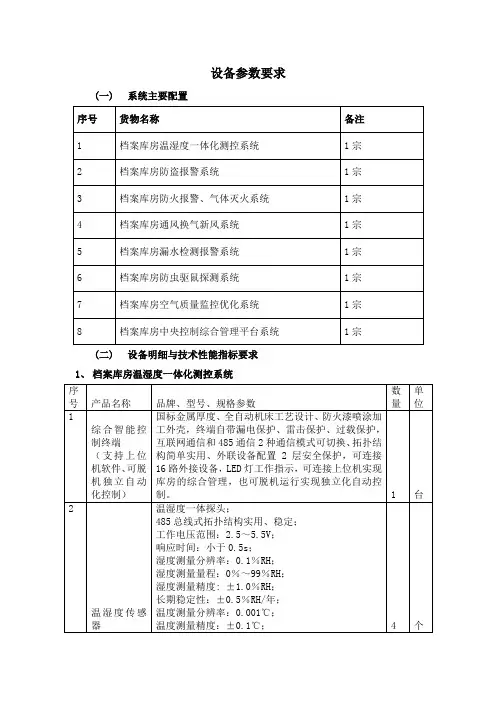 设备参数要求