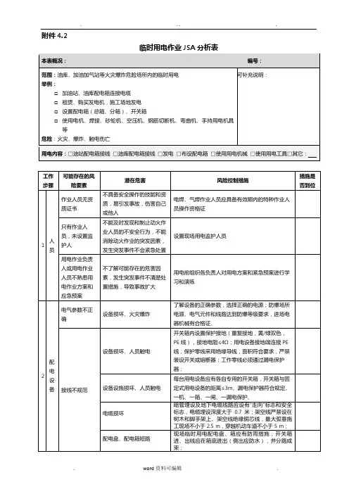 临时用电作业JSA分析表