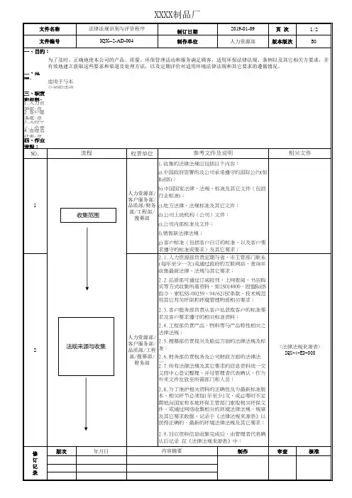 法律法规识别与评价管理程序