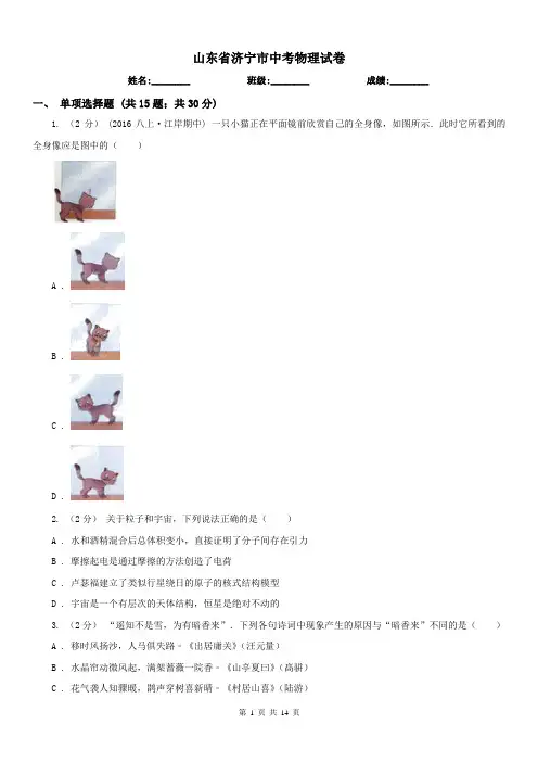 山东省济宁市中考物理试卷 