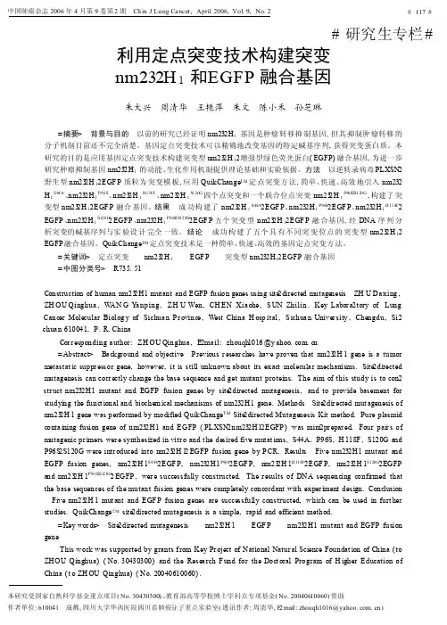 利用定点突变技术构建突变nm23_H_1和EGFP融合基因