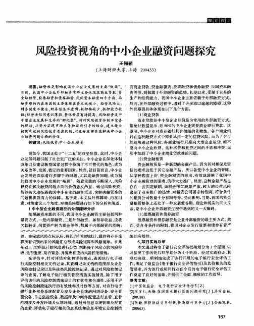 风险投资视角的中小企业融资问题探究