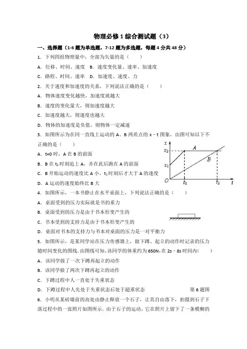 物理必修1综合测试题