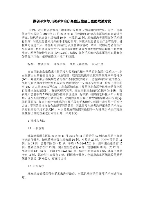 微创手术与开颅手术治疗高血压性脑出血的效果对比