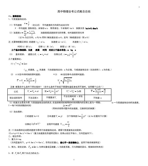 高中物理会考(学业水平考试)公式及知识点总结