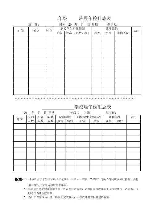 09班级晨午检日志