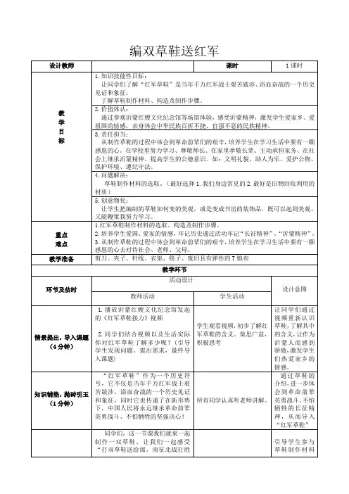 初中综合实践活动 -活动设计—劳技领域 主题15《编双草鞋送红军》第2课时【教案】