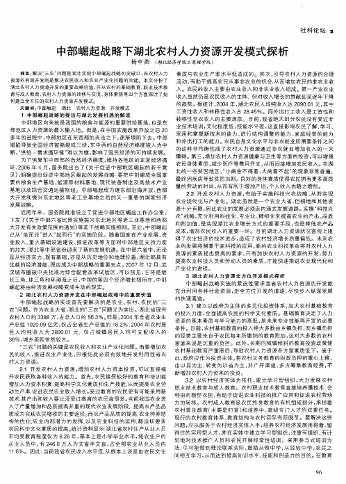 中部崛起战略下湖北农村人力资源开发模式探析