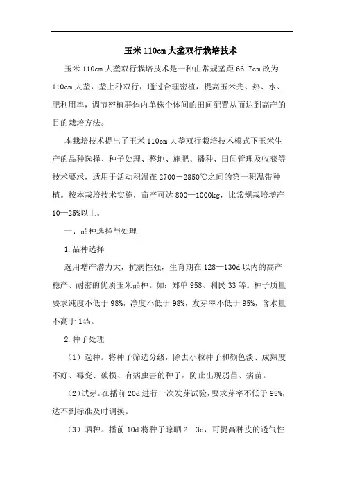 玉米110cm大垄双行栽培技术