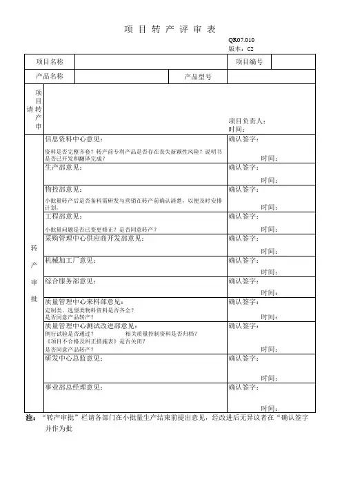 副本06 项目转产评审表C2