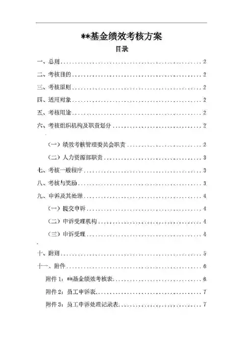 基金公司绩效考核方案