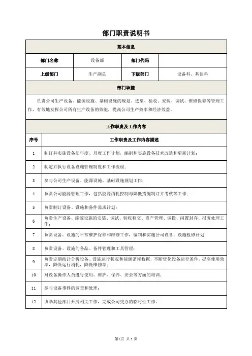 部门职责说明书-设备部