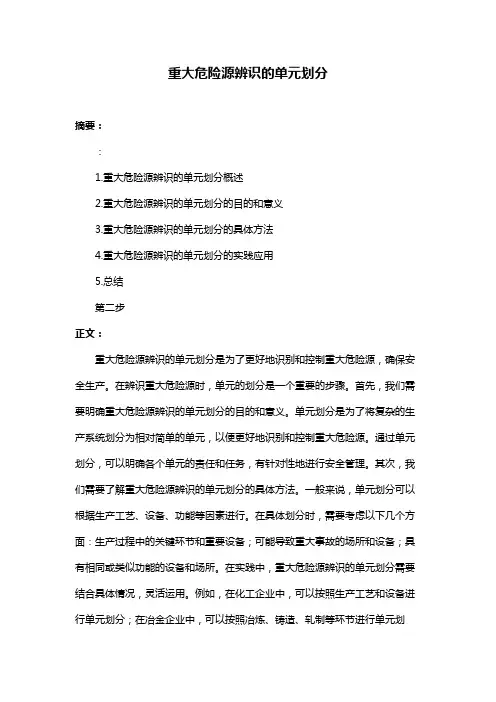 重大危险源辨识的单元划分