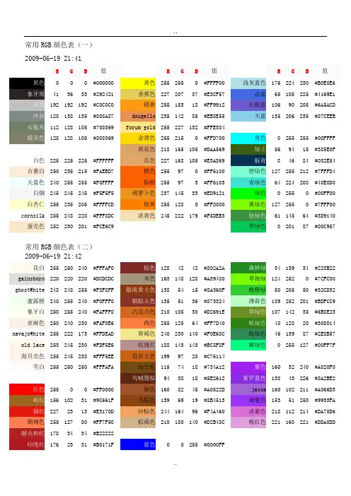 常用RGB颜色表