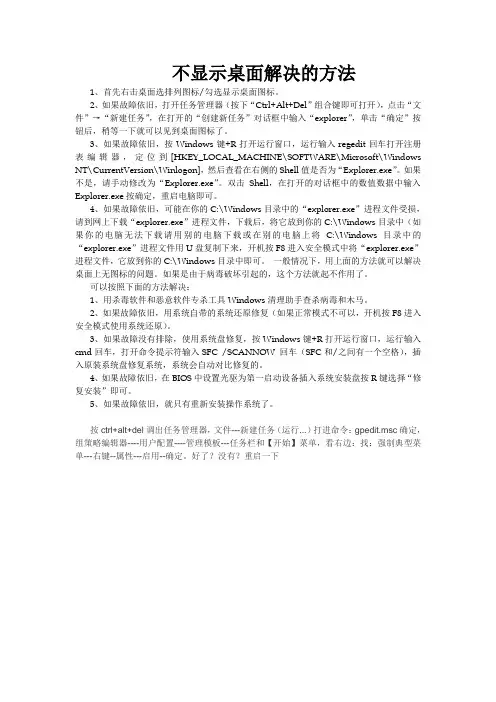 不显示电脑桌面图标的解决方法