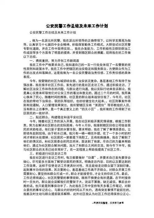 公安民警工作总结及未来工作计划