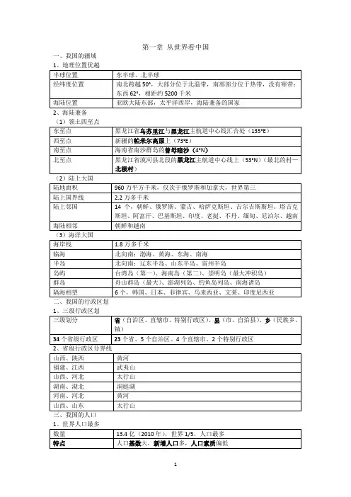 初中地理-中国地理自然环境、资源知识点总结