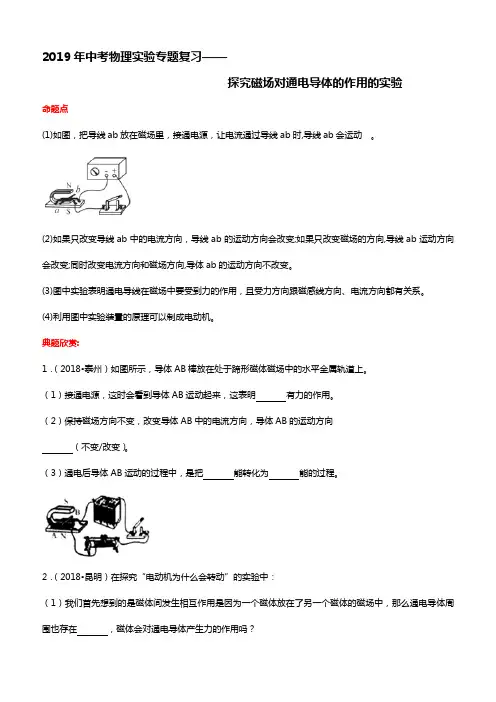 2019年中考物理实验专题复习——探究磁场对通电导体的作用的实验