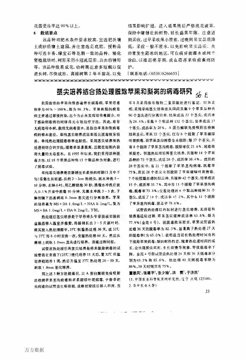 茎尖培养结合热处理脱除苹果和梨树的病毒研究