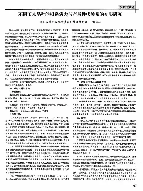 不同玉米品种的根系活力与产量性状关系的初步研究