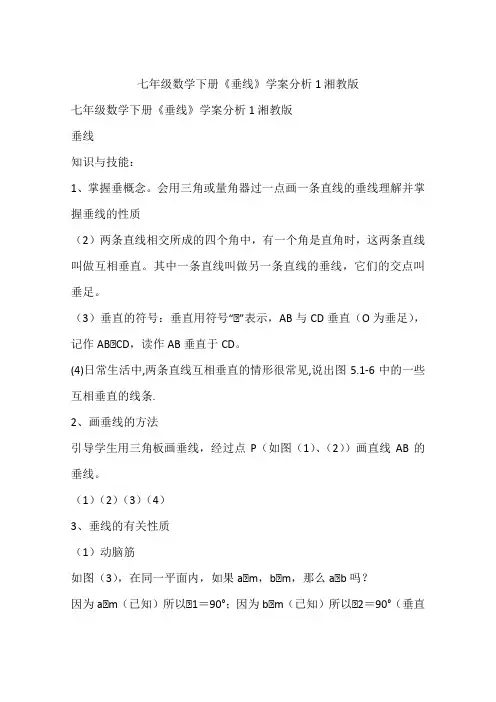 七年级数学下册《垂线》学案分析1湘教版