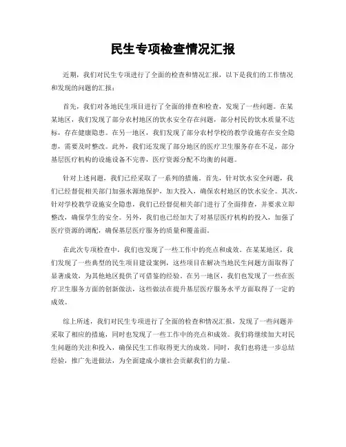 民生专项检查情况汇报