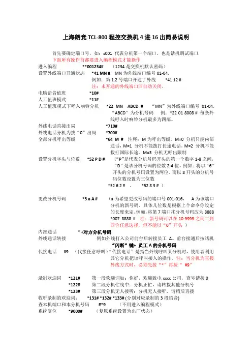 上海朗竞TCL-800程控交换机4进16出简易说明