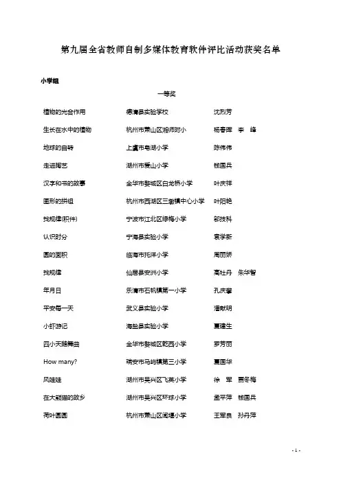 第九届全省教师自制多媒体教育软件评比活动获奖名单