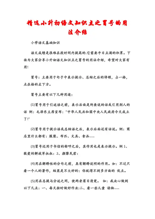 (小学语文基础知识)精选小升初语文知识点之冒号的用法介绍