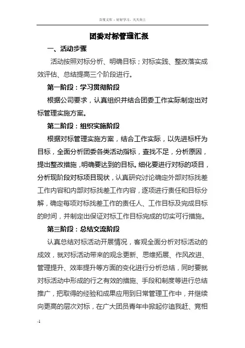 团委对标管理实施方案