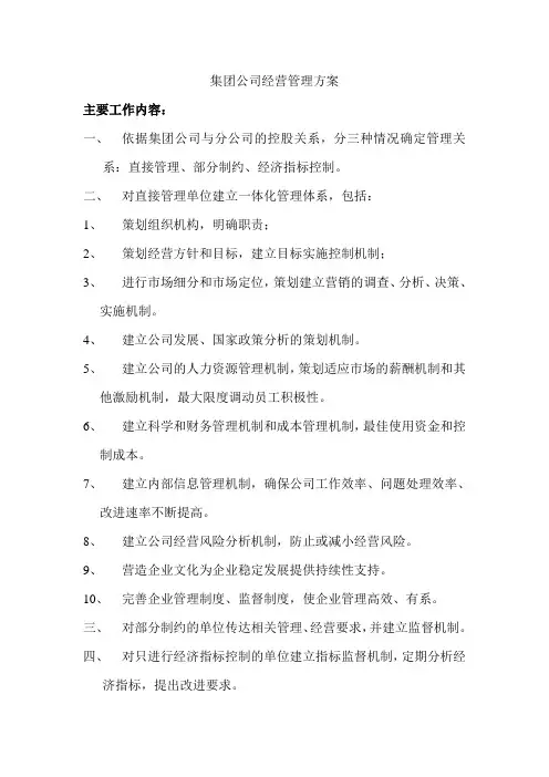集团公司经营管理方案