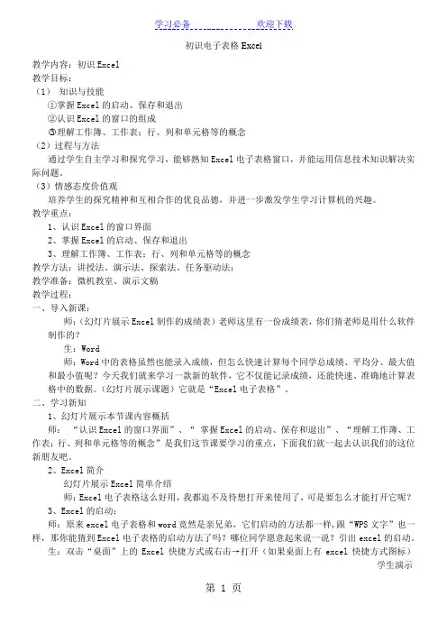 《初识电子表格excel》教案