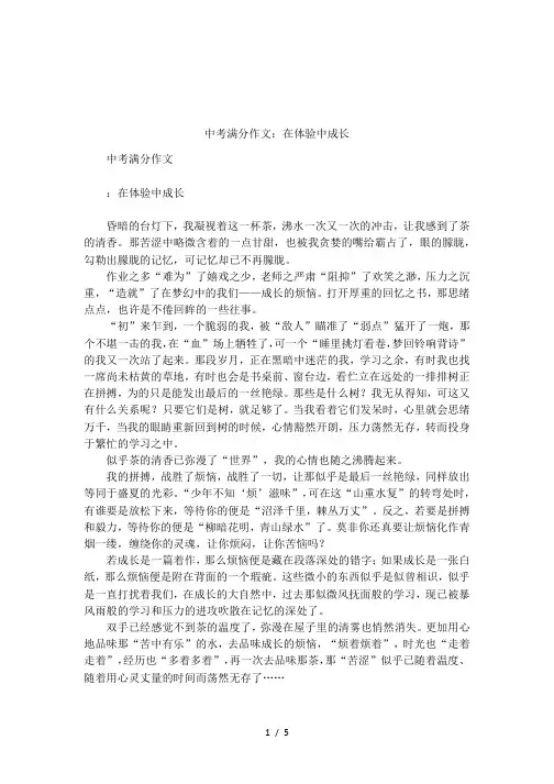 中考满分作文：在体验中成长