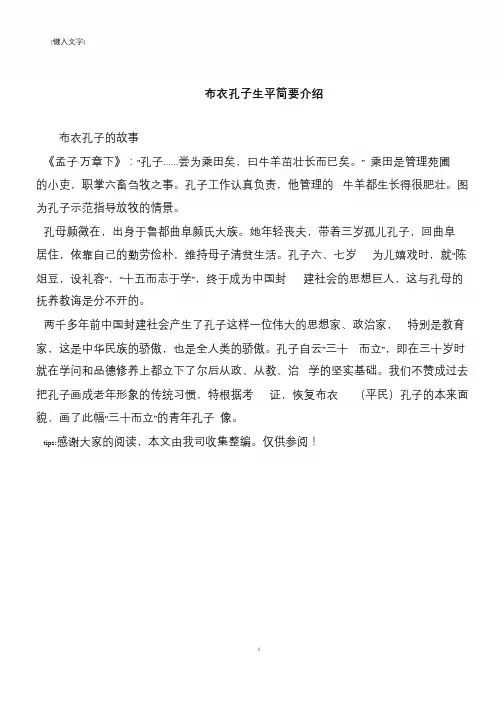布衣孔子生平简要介绍