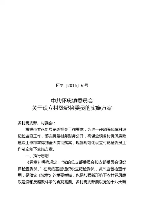 关于设立村级纪检委员的实施方案