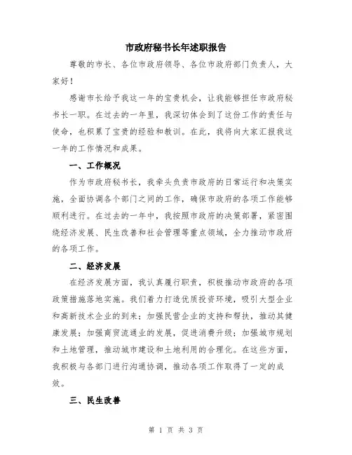 市政府秘书长年述职报告