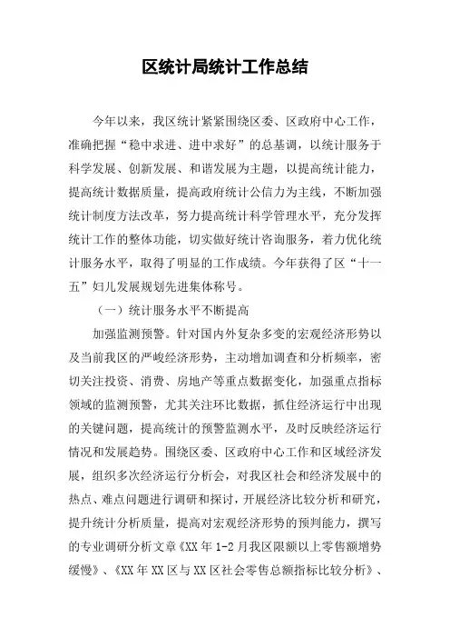 区统计局统计工作总结